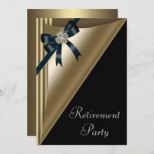 女性エレガントブラック金ゴールドダイヤモンド退職パーティー 招待状 (正面/裏面)
