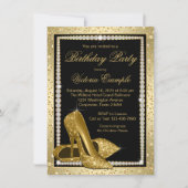 女性エレガントブラック金ゴールドハイヒールシューズ誕生日 招待状 (正面)
