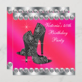 女性エレガントホットピンク40歳の誕生日パーティー 招待状 (正面/裏面)