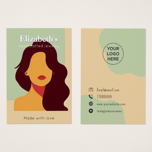 女性エレガントポートレートイヤリング表示カード (正面&裏面)