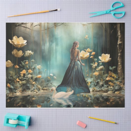 女性エレガントポートレートフローラミスティ森林湖 薄葉紙 (クラフト)