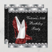 女性エレガントルビーレッド40th誕生日パーティー 招待状 (正面/裏面)