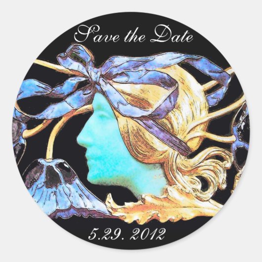 女性エレガント美しいジュエル/レディ,ブルーボウ,花 ラウンドシール (正面)