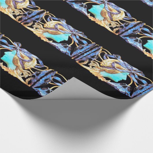 女性エレガント美しいジュエル/レディ,ブルーボウ,花 ラッピングペーパー (角)