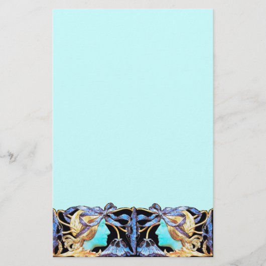 女性エレガント美しいジュエル/レディ,ブルーボウ,花 便箋 (正面)