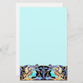 女性エレガント美しいジュエル/レディ,ブルーボウ,花 便箋 (正面/裏面)