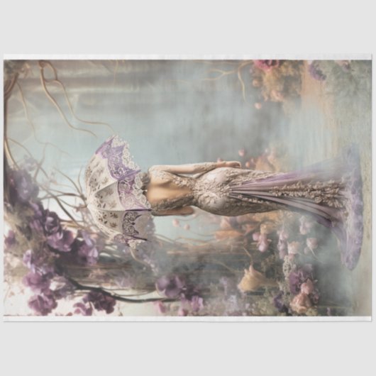 女性エレガント魅惑ガーデンパープルパラソル 薄葉紙 (正面)