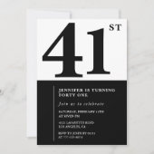 女性エレガント41歳の誕生日の招待状ブラック 招待状 (正面)