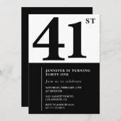 女性エレガント41歳の誕生日の招待状ブラック 招待状 (正面/裏面)