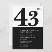 女性エレガント43歳の誕生日の招待状ブラック 招待状 (正面)
