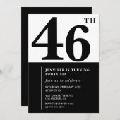 女性エレガント46歳の誕生日の招待状ブラック 招待状 (正面/裏面)