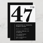 女性エレガント47歳の誕生日の招待状ブラック 招待状 (正面/裏面)