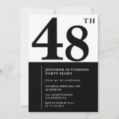 女性エレガント48歳の誕生日の招待状ブラック 招待状 (正面)