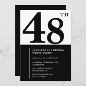 女性エレガント48歳の誕生日の招待状ブラック 招待状 (正面/裏面)