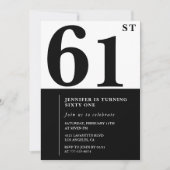 女性エレガント61歳の誕生日の招待状ブラック 招待状 (正面)