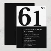 女性エレガント61歳の誕生日の招待状ブラック 招待状 (正面/裏面)