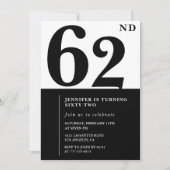 女性エレガント62歳の誕生日の招待状ブラック 招待状 (正面)