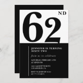 女性エレガント62歳の誕生日の招待状ブラック 招待状 (正面/裏面)