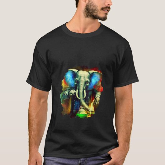 女性エレファント不機嫌科学者ミキシングケミカルチェ Tシャツ (正面)