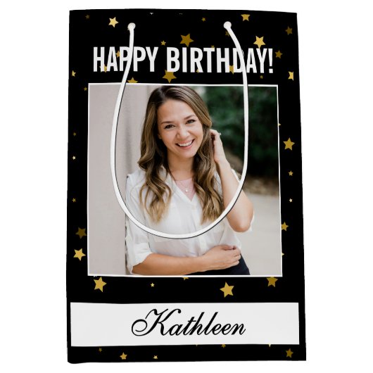 女性カスタム向けフォトハッピーバースデー抱き枕 ミディアムペーパーバッグ (正面)