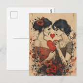 女性カップルのバレンタイン ポストカード (正面/裏面)