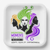 女性カラフルIWDの様式化トリオ2025 ペーパープレート (正面)