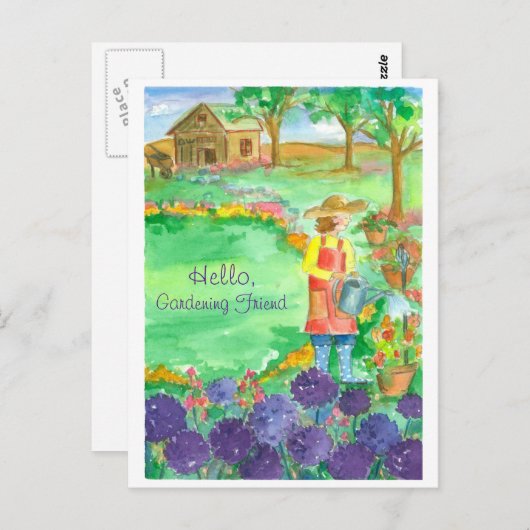 女性ガーデニングアリウムハローガーデニングフレンド ポストカード (正面/裏面)