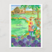 女性ガーデニングアリウムハローガーデニングフレンド ポストカード (正面)
