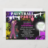 女性ガールペイントボール誕生日招待状 招待状 (正面)