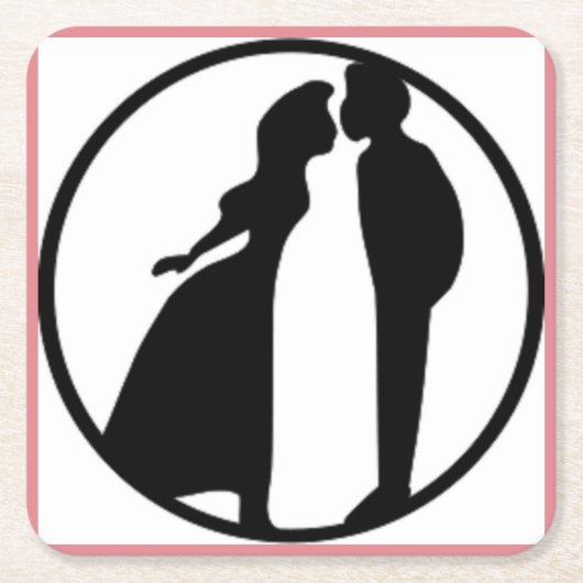 女性キスをする男 スクエアペーパーコースター (正面)