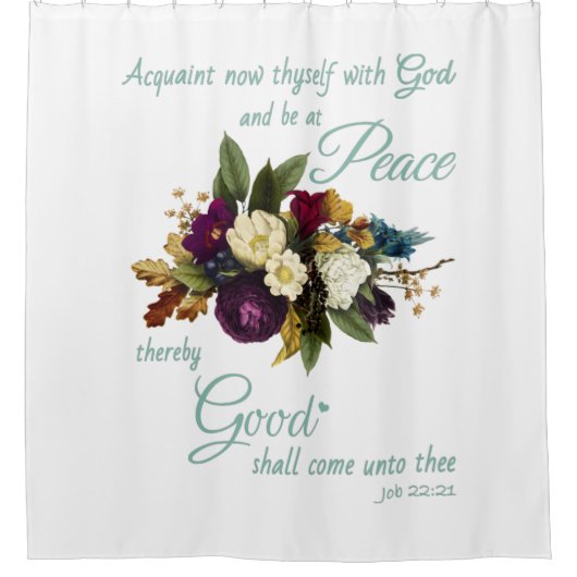 女性キリスト教フローラ聖書聖句平和と善 シャワーカーテン (正面)
