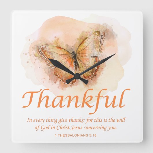 『女性キリスト教蝶聖書』感謝の気持ち  スクエア壁時計 (正面)