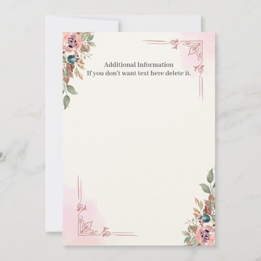 女性クラシックフローラエレガント退職パーティー 招待状 (裏面)