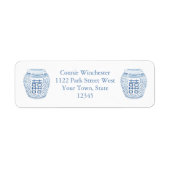 女性クラシックブルーホワイトウォーターカラージンジャージャー瓶 ラベル (正面)