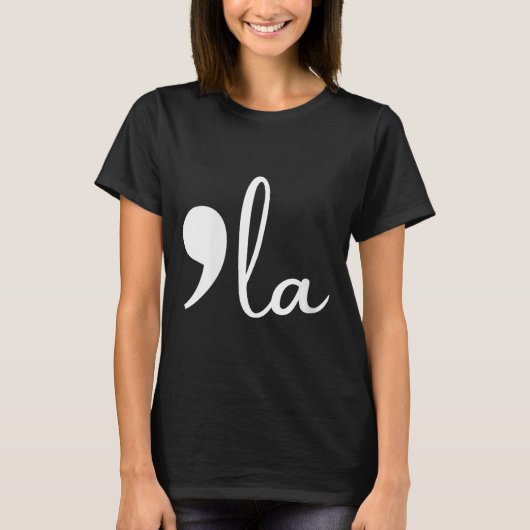 女性クリッおもしろいク白カンマLa Tシャツ (正面)