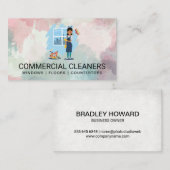 女性クリーニング | 水彩背景 名刺 (正面/裏面)