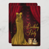 女性グラマリールビーレッド金ゴールド誕生会 招待状 (正面/裏面)