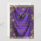 女性グラムパープル金ゴールド50誕生日 招待状 (正面)