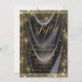 女性グラムブラック金ゴールド50誕生日 招待状 (正面)