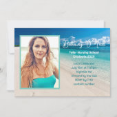 女性グラードビーチお祝い写真招待状 招待状 (正面)