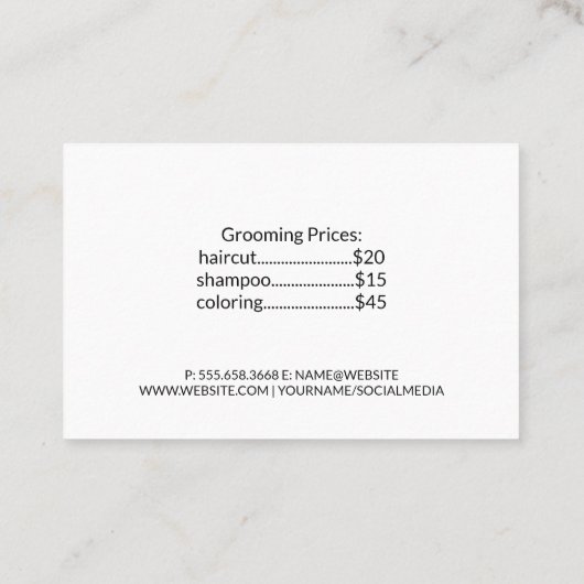 女性グルーミング犬 名刺 (裏面)