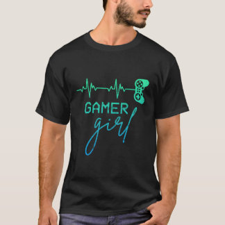 女性ゲーマーかわいいゲーマー女の子ハートビートビデガーリーオ Tシャツ