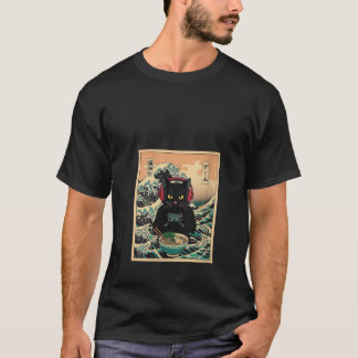 女性ゲーマー 猫 ラーメン アニメ レトロ 和柄 Tシャツ