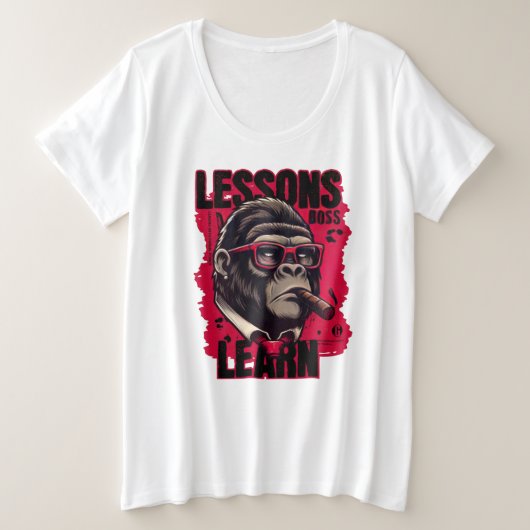 女性ゴリラ上司の教訓Tシャツ プラスサイズTシャツ (デザイン正面)