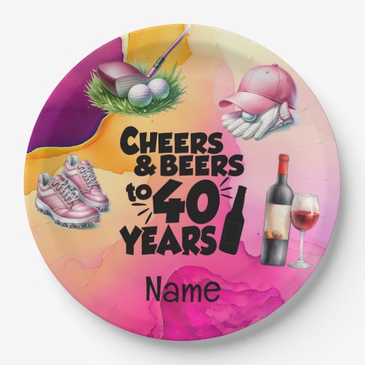 女性ゴルファーのためのゴルフ40th誕生日 ペーパープレート (正面)