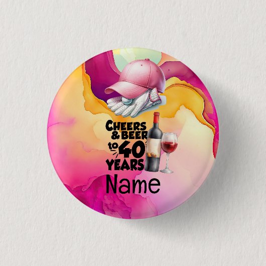 女性ゴルファーのためのゴルフ40th誕生日 缶バッジ (正面)