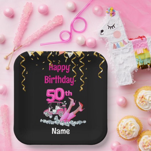 女性ゴルファーのためのピンクテーマでゴルフ50番目の誕生日 ペーパープレート (パーティー)