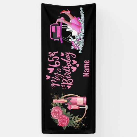 女性ゴルファーのためのピンクテーマのゴルフ65番目の誕生日 横断幕 (縦)