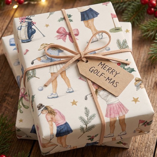 女性ゴルファーのクリスマス包装紙 ラッピングペーパーシート