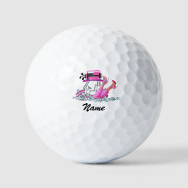 女性ゴルファーのハイヒール靴のピンクテーマ ゴルフボール